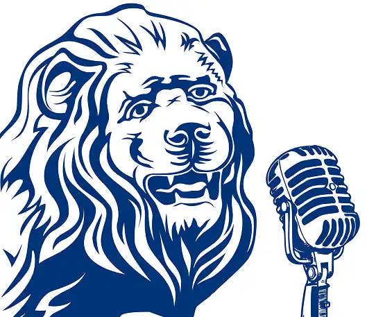 Podcast ilustrace - lev s mikrofonem